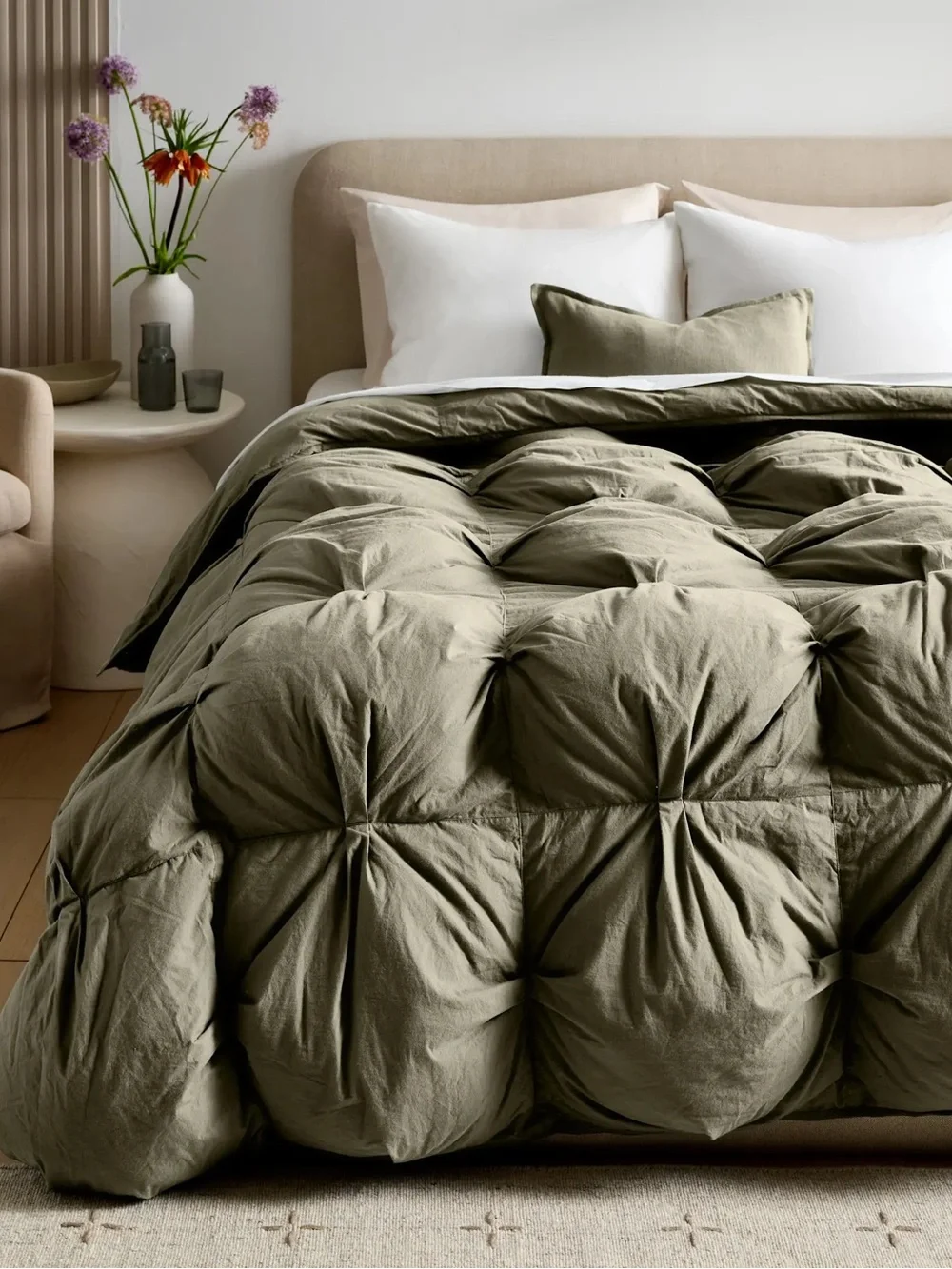 Quince Cotton Pintuck Comforter Twin Dusty Olive